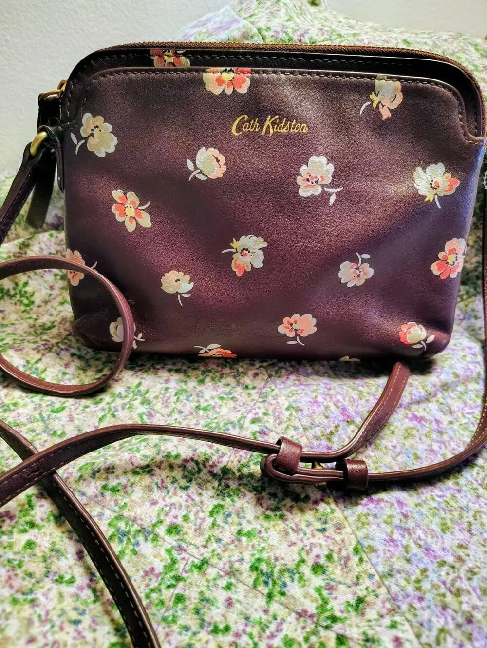 Vintage Cath Kidston Britain Leather Floral Print Shoulder Crossbody Bag